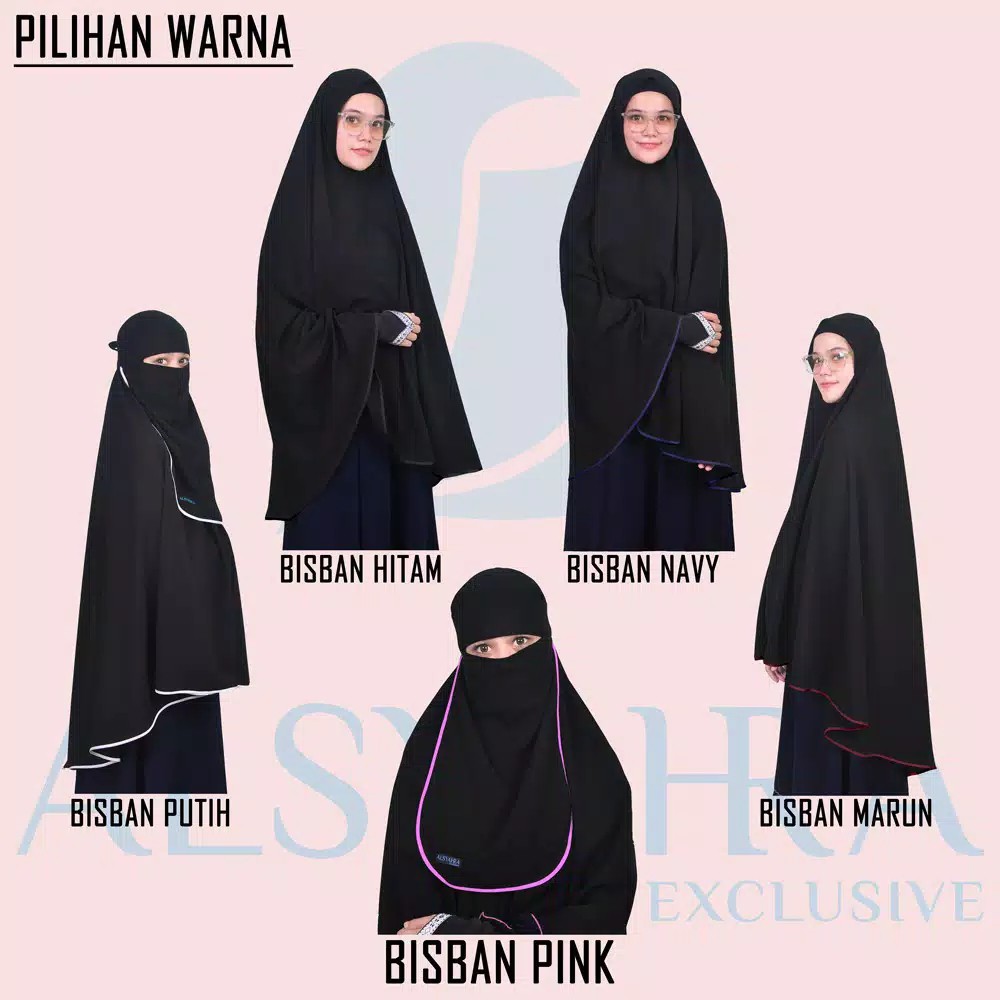 Alsyahra Exclusive Set Khimar Bisban Niqab Bandana Jetblack dan Handsock