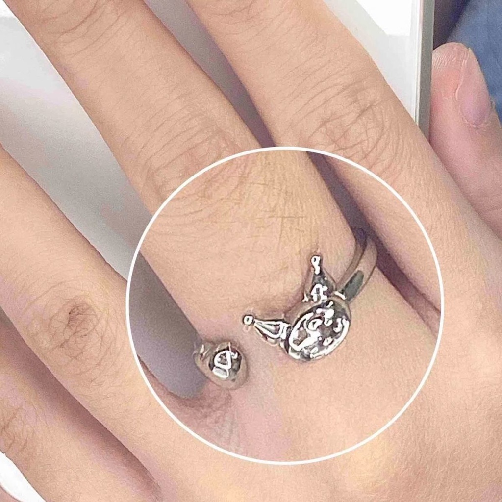 Cincin Lapis Silver Desain Sanrio Kuromi Untuk Pasangan