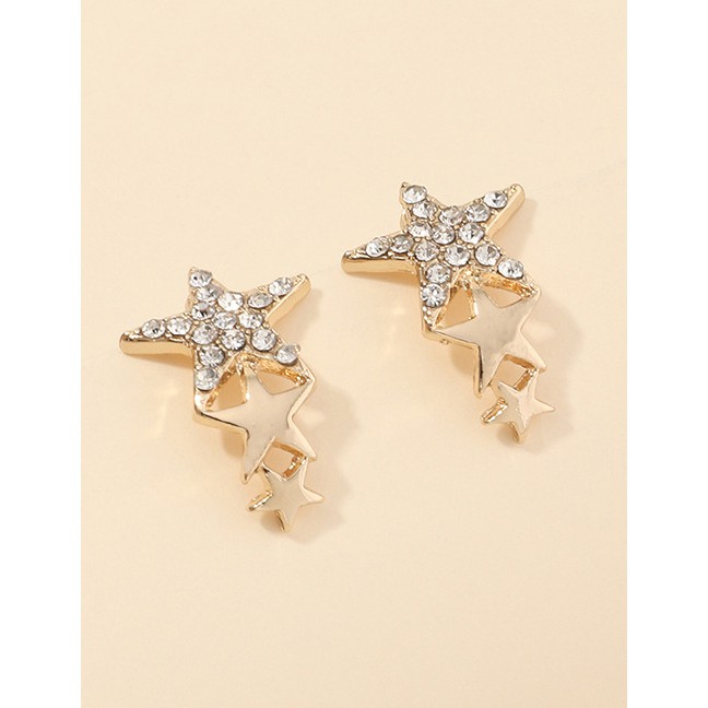 LRC Anting Tusuk Fashion Golden Five-pointed Star Diamond Alloy K51476