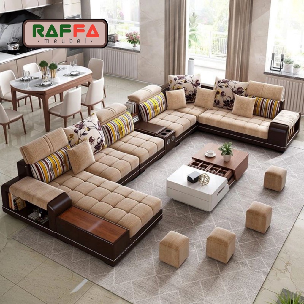 U49 RAFFA MEUBEL - Sofa Tamu - Sofa Minimalis Modern - Leter U - Kursi Tamu Minimalis Premium Coklat