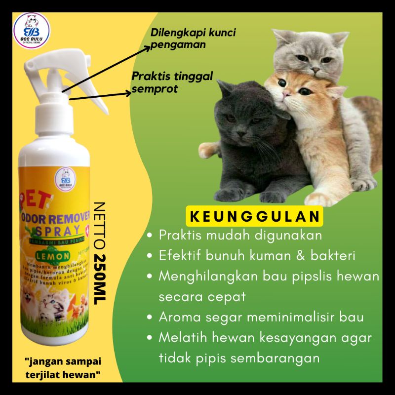 pet odor remover spray sprot penghilang bau pipis kencing kotoran pup kucing 250ml