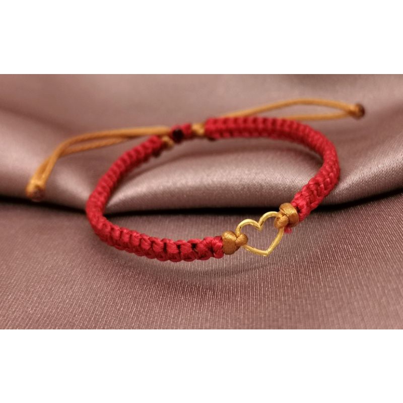 Gelang Charm Hati Emas Kadar 8k 37.5% 375 &amp; Gelang Tali Serut (Kepang Serut / Korea Serut)