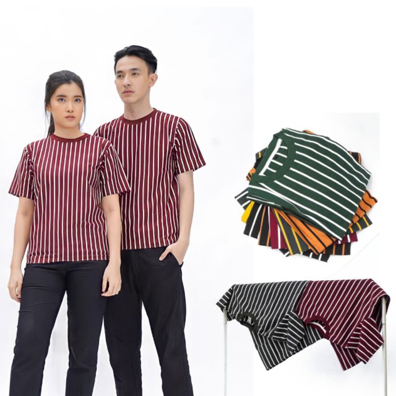 Kaos Stripe Pria Vertikal Tangan Pendek / Kaos Garis VERTIKAL