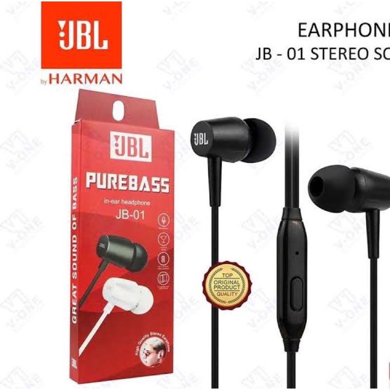 Headset JBL JB-01 PureBass Universal With Mic EARPHONE HF HANDSFREE