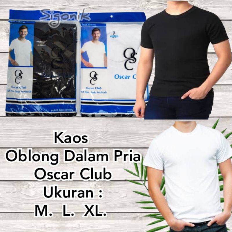 Kaos Dalam Oblong Pria Dewasa Lengan Pendek O Neck Kerah Bulat Hitam Putih OscarClub M L XL Original