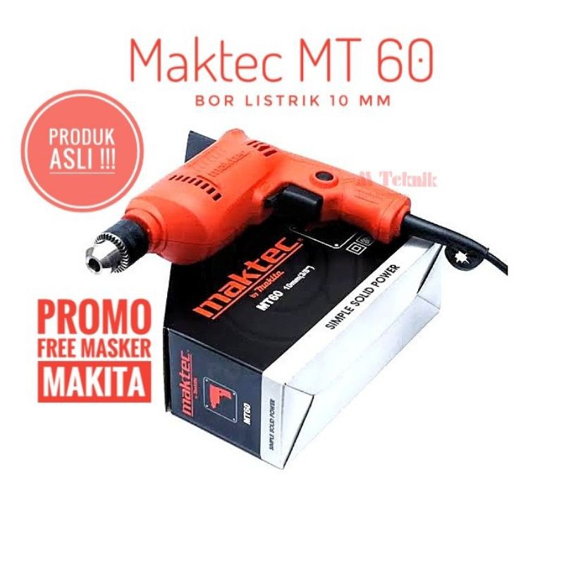 Mesin bor tangan listrik 10 mm Maktec MT60 drill kayu besi MT 60