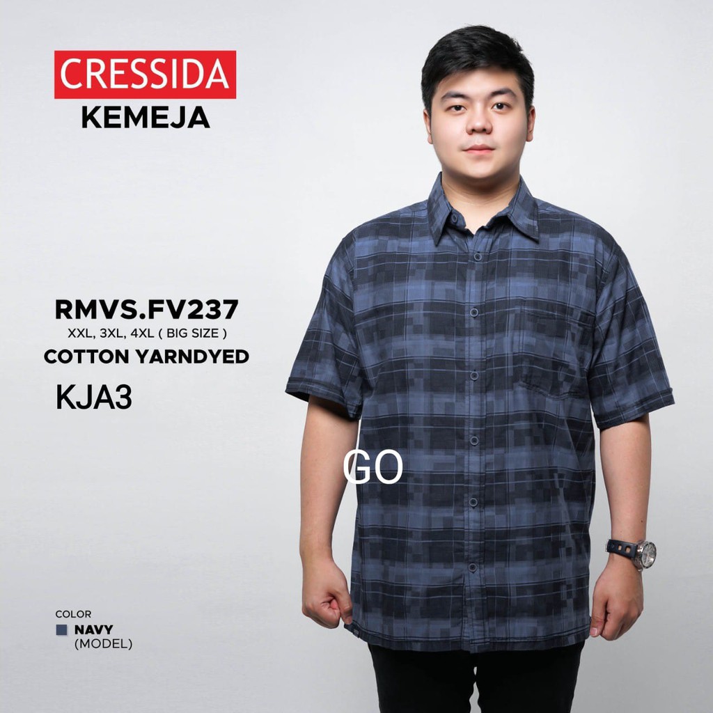 gos KJA CRESSIDA KEMEJA PRIA JUMBO Kemeja Casual Pakaian Pria Lengan Pendek