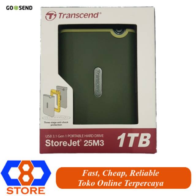 HARDDISK EXTERNAL TRANSCEND STOREJET 25M3 1TB ANTI SHOCK ANTI BANTING