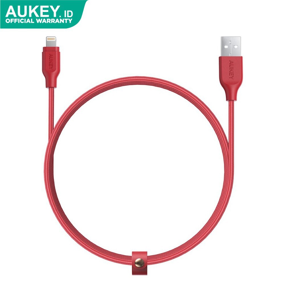 [Shopee Potong Aukey] Kabel Charger Iphone Aukey CB-AL1 1.2M Lightning Braided MFI Apple Red-500211