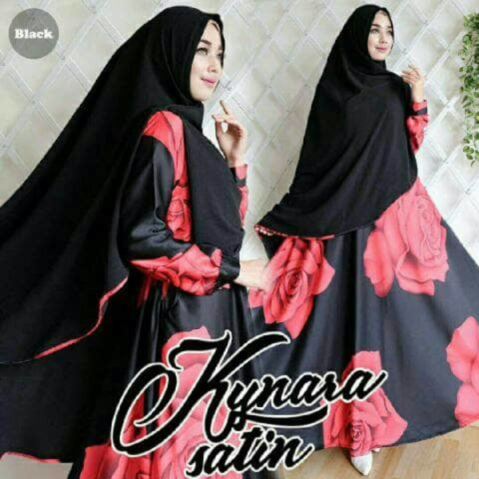 TA-00068 A Kynara satin Hitam maxmara baju muslim gamis hijab syari