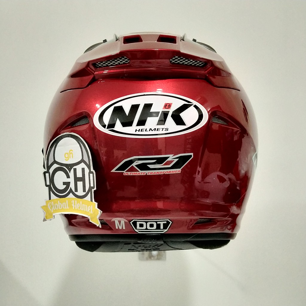 HELM NHK R1 RED MAROON NHK R-1 SOLID RED MAROON DOUBLE VISOR