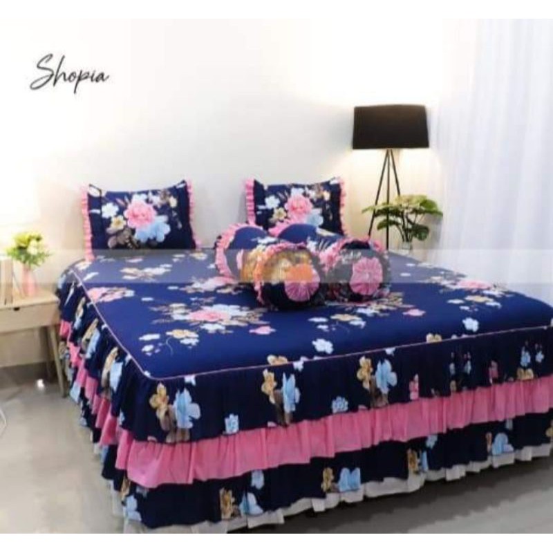 Sprei rumbai pengantin susun 3 MOTIF SHOPIA bahan katun ukuran 180x200