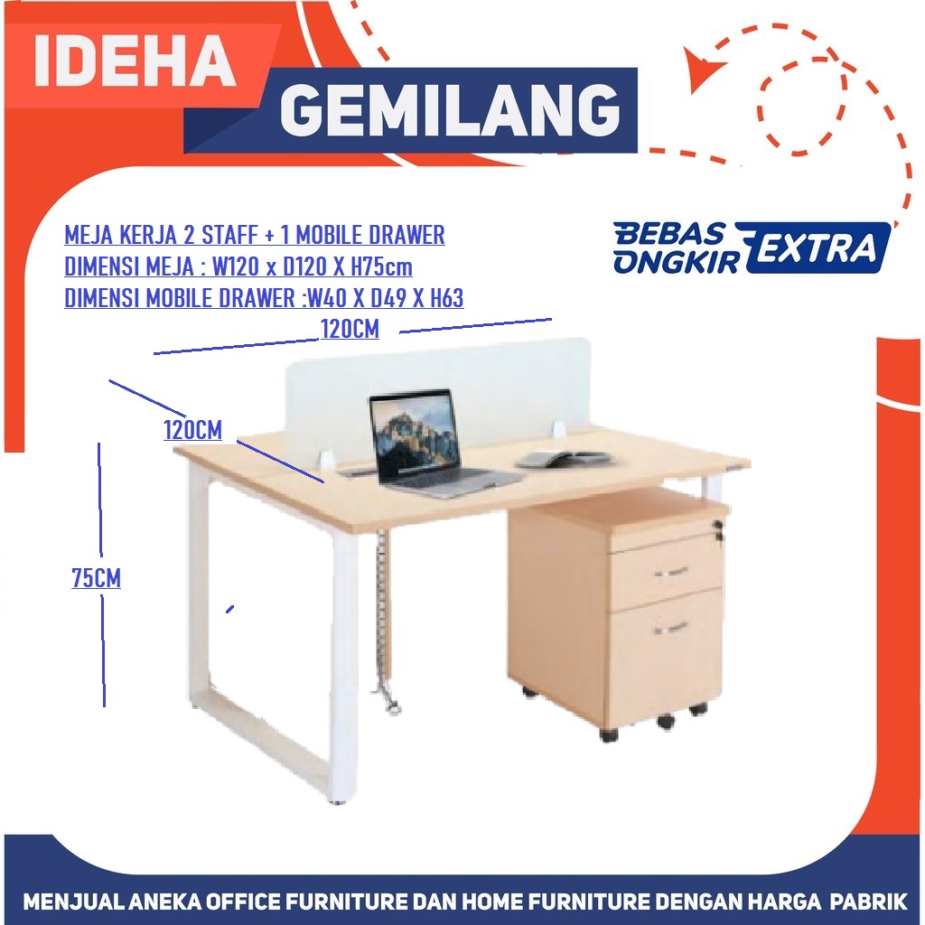 Jual Meja kerja modern minimalis 2 staff berhadapan Fluix ws 2 pf + 1 ...