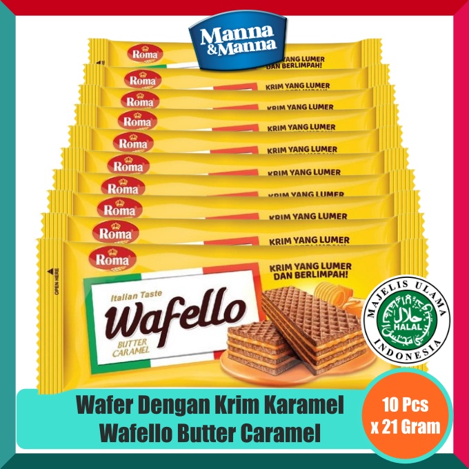 

Wafer Dengan Krim Karamel Wafello Butter Caramel - 10 Pcs x 21 Gram