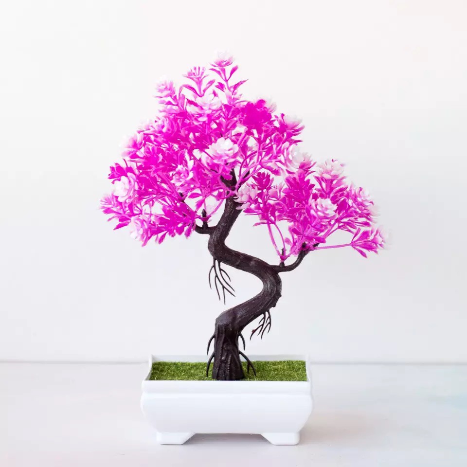 Artificial Flower Pot Bunga Plastik Pot Bunga Hiasan Pohon Buatan Dekorasi Rumah Motif Bonsai Hongyu-RedLotus