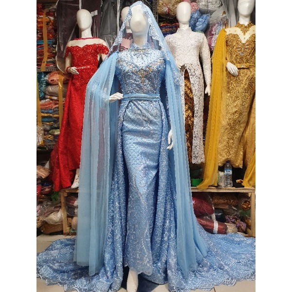 Gaun Pengantin Slim Mutiara Baby Blue,Taro,Putih