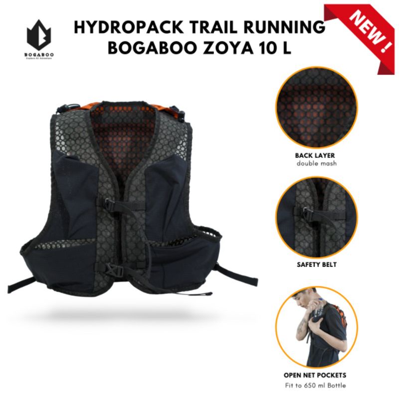 Tas Hydropack trail running BOGABOO zoya 10 L - tas lari - tas running - tas motorcross - tas sepeda - tas waterbladder - vest pria wanita - tas hiking - bycycle backpack - tas marathon - tas rompi - tas olahraga - tas punggung sepeda