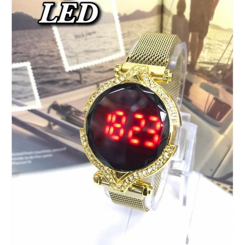 Jam tangan magnet LED wanita digital layar sentuh