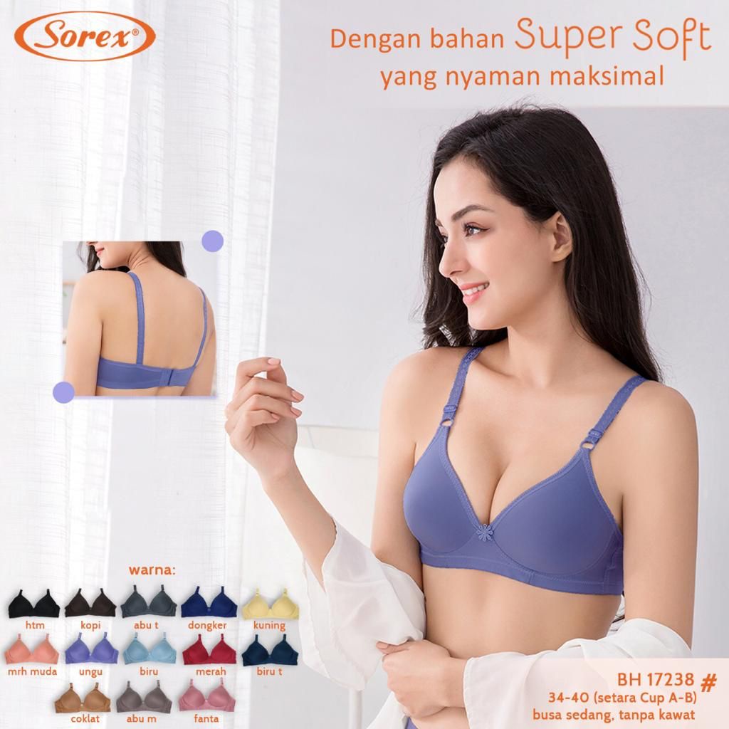Bra BH Tanpa Kawat Super Soft Sorex 17238 CUP B UK 34-40-Cokelat Tua