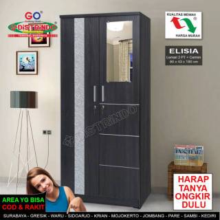  Lemari  Pakaian  2 Pintu Full Papan Tebal  Warna Putih Doff 