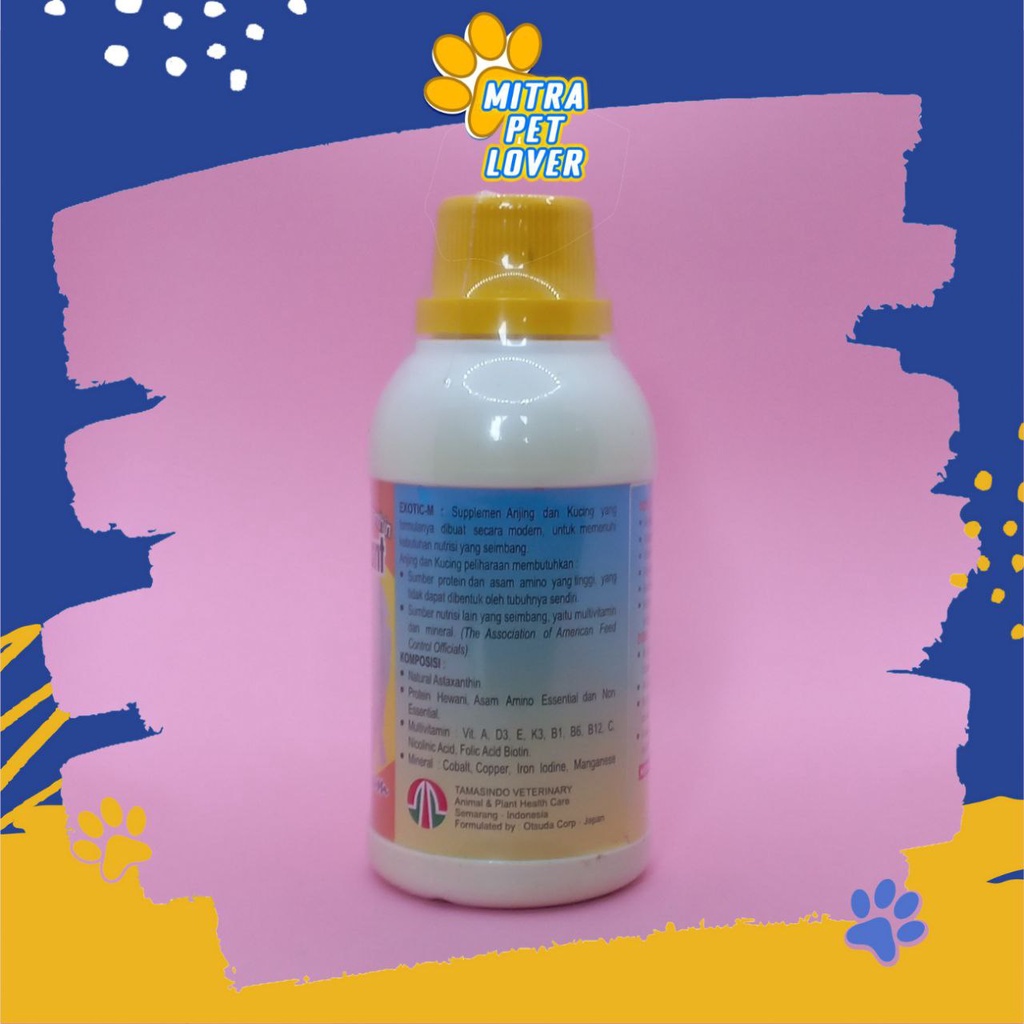 SUPLEMEN PERTUMBUHAN ANJING - EXOTIC M DOG 250 ML ORIGINAL - MULTIVITAMIN LENGKAP PERTUMBUHAN IMUN PUPPY DOGGIE AMAN GEMUK PET ANIMAL HEALTHCARE AND VETERINARY TAMASINDO OBAT KESEHATAN DAN VITAMIN NAFSU MAKAN TERNAK HEWAN BINATANG PELIHARAAN MITRAPETLOVER