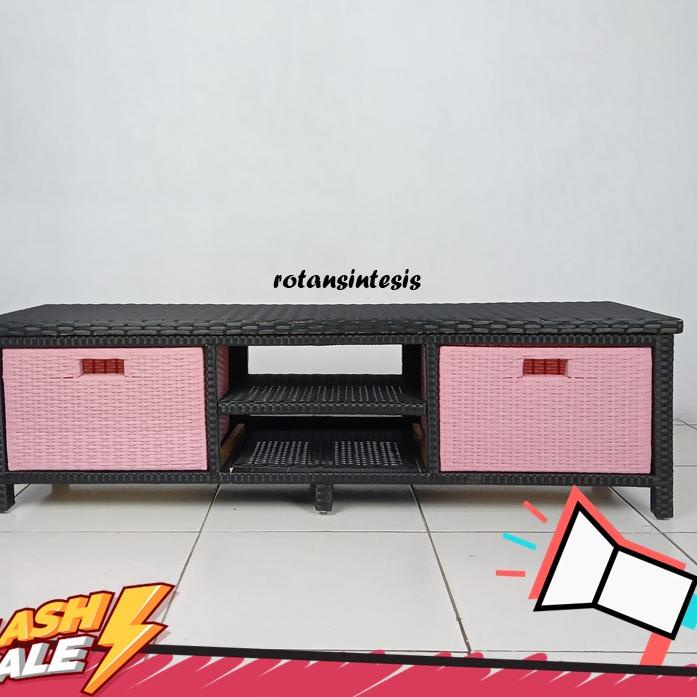 Fresh--Buffet Lemari Meja TV dan 2 Laci Simpel Rotan Sintetis Dekorasi Rumah
