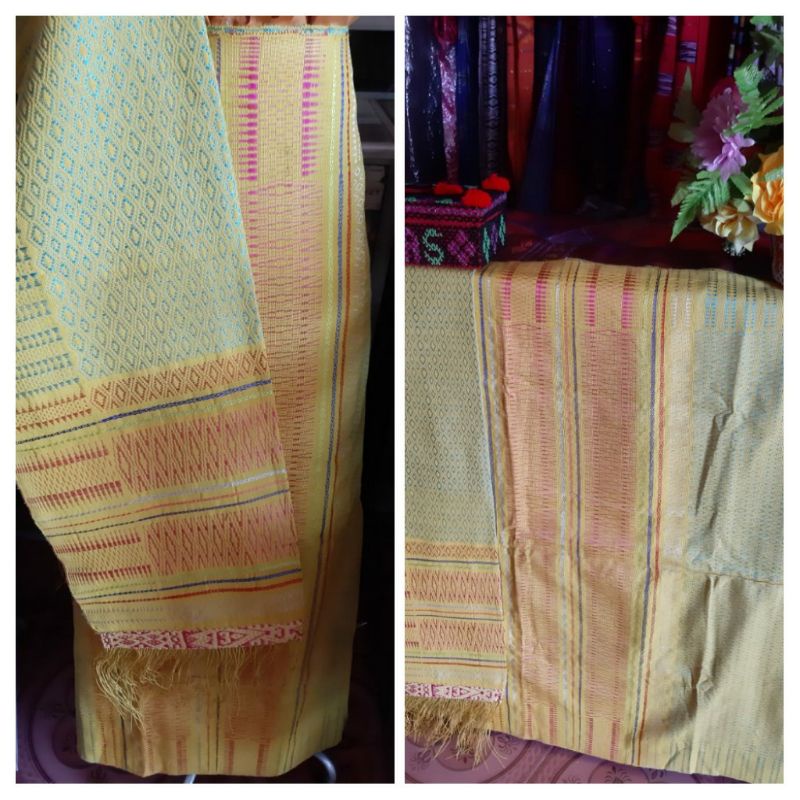 SONGKET ICCOR MOROR WARNA KUNING KEPALA PINK