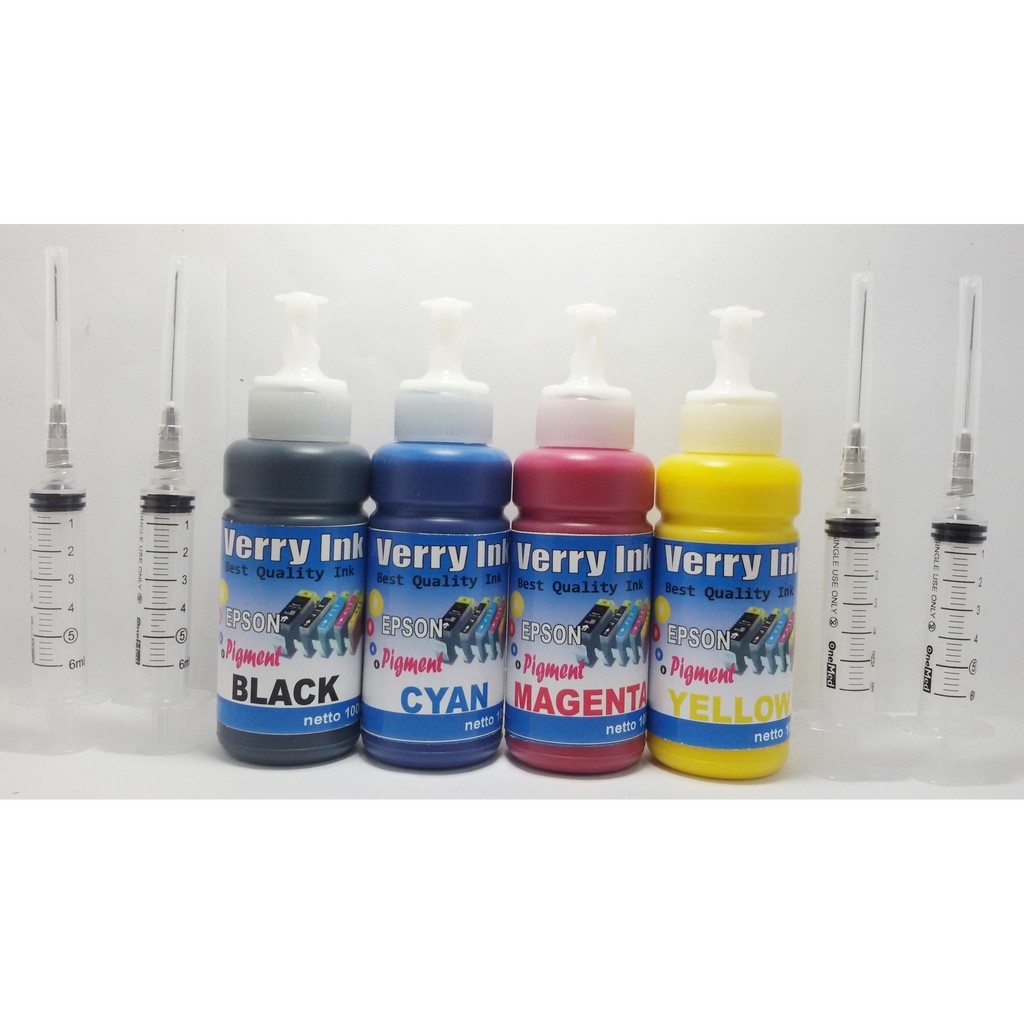 Tinta Epson Pigment Verry Ink 100ml L110 L120 L310 L220 L360 L365 L1300 (Bonus Suntikan + Jarum)