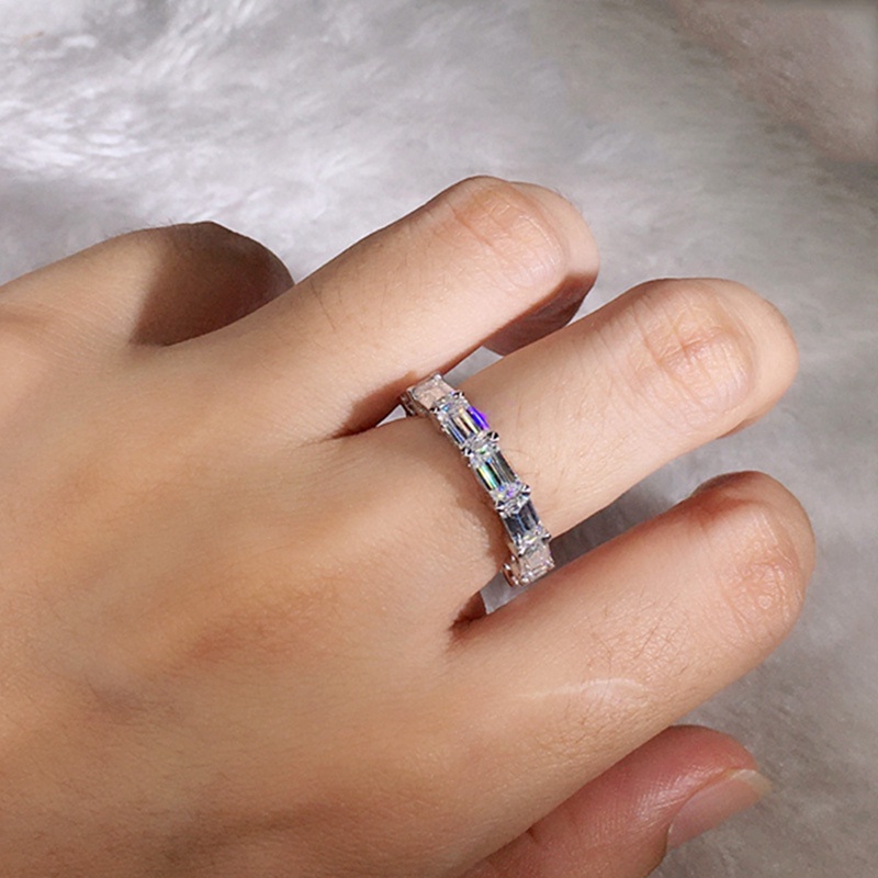 Cincin Kristal Cubic Zirconia Bentuk Persegi Panjang Untuk Wanita