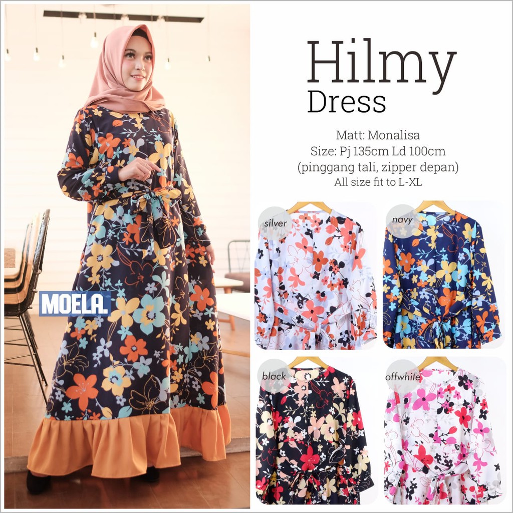 (REAL PICTURE) HILMY DRESS ORI MOELA MORIST FASHION KOREA PAKAIAN GAMIS WANITA REMAJA KEKINIAN MOTIF