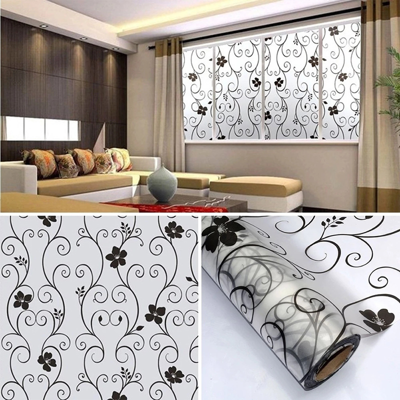 45*100CM Waterproof Anti-UV Insulation Frosted Privacy Floral Removable Window Film / Glass Decoration Self Adhesive Sticker