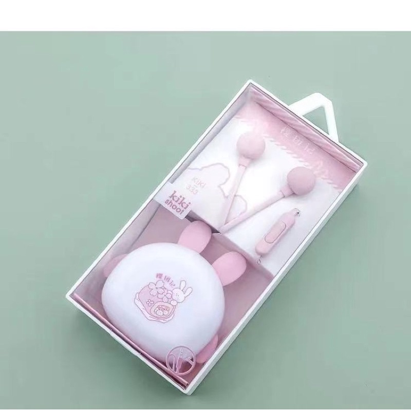 [ KI -333 ] Set Headset Earphone Lovely earphone Rabbit KIKI SHOOT   /Wadah  penyimpanan Earphone Karakter KIKI SHOOT