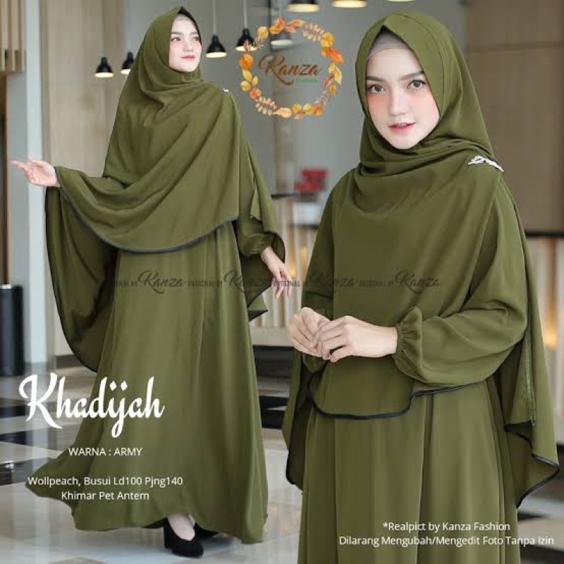 (KJI) GAMIS KHADIJAH ONE SET HIJAB JUMBO DAILY BUSUI DRESS WOLFIS