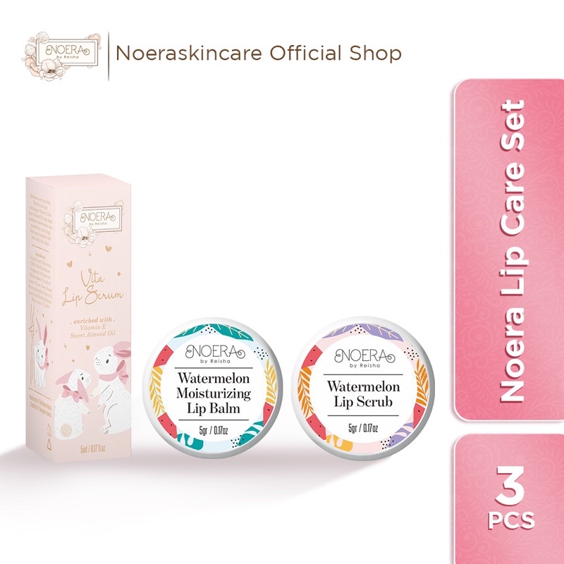 Noera Lipcare Set | Noera Lip Serum, Lip Balm, dan Lip Scrub