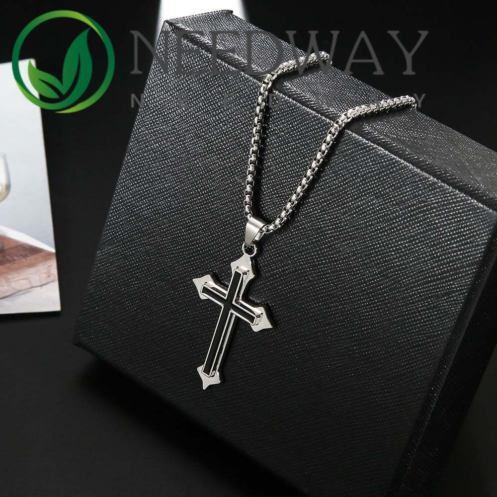 Needway  Party Gifts Cross Necklaces Vintage Clavicle Chains Men Necklaces Punk Stainless Steel Fashion Cool Gothic Street Style Cross Pendants/Multicolor