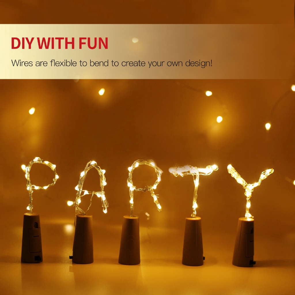 1M,2M,3M Botol Anggur Cork String Lights / Lampu Garland Starry Bertenaga Baterai / Lampu Peri Tahan Air / Dekorasi Lampu Malam Sempurna Untuk Kamar Tidur, Natal, Ramadhan, Tahun Baru, Pesta, Pernikahan, Ulang Tahun, Teras, Jendela
