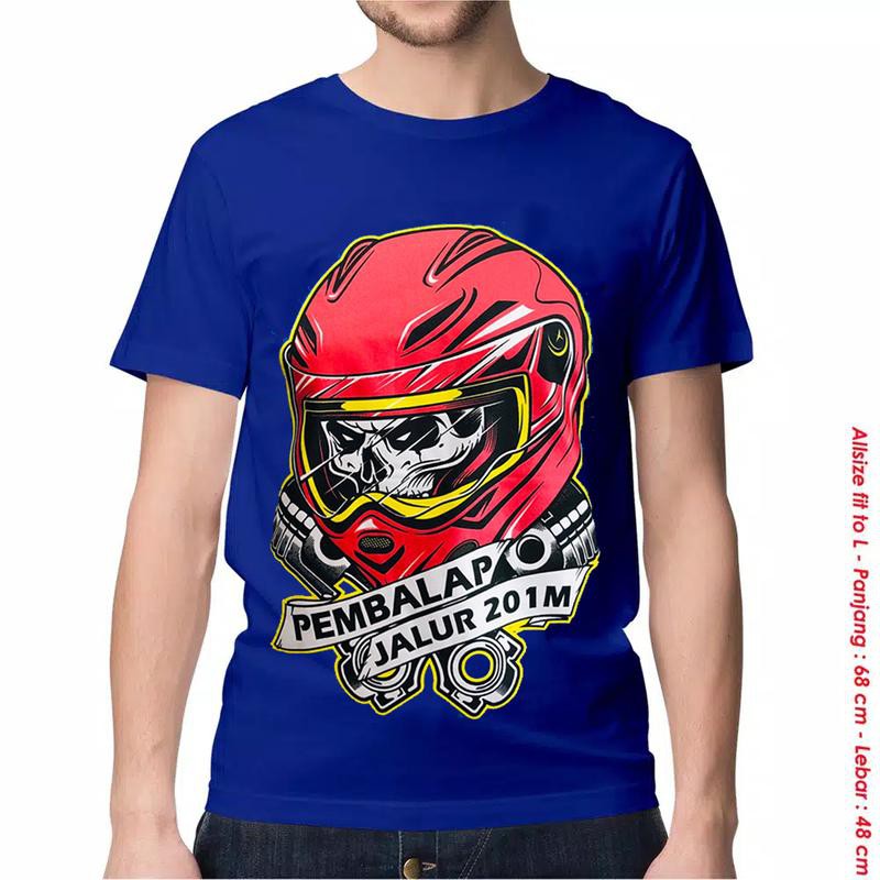 Pakaian Pria  Motor Baju Kaos  Distro PEMBALAP HELM BLUE 