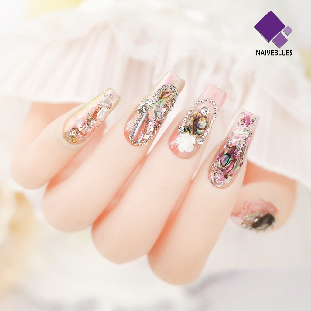 Naiveblue 1 Kotak Dekorasi Kuku Ultra Tipis Bentuk Asimetris Warna Cerah