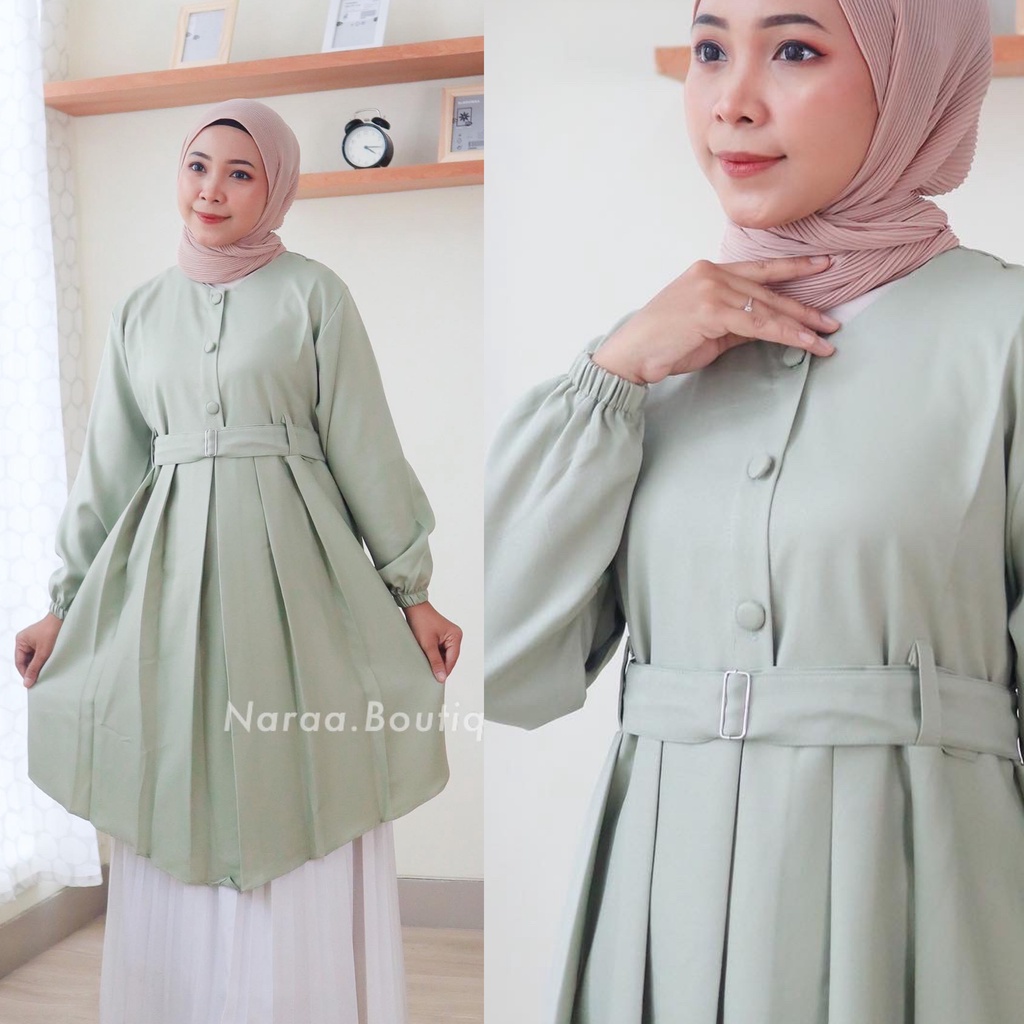 SASKIA TUNIK REMPEL + BELT BUSUI FRIENDLY / BAJU WANITA LADY ZARA PREMIUM / ATASAN MURAH