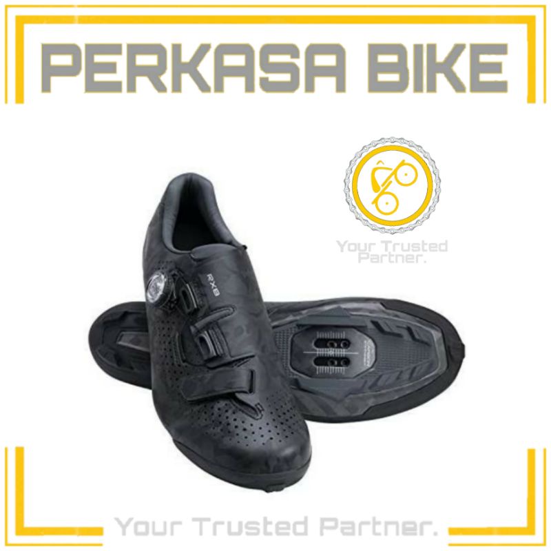 SEPATU MTB GRAVEL SHIMANO RX8 SH-RX800 BLACK CLEAT MOUNTAIN BIKE SHOE RX 8 800 PERKASABIKE