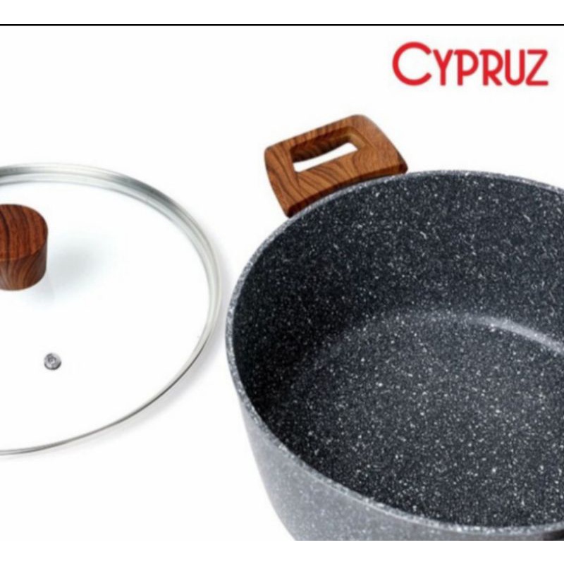 cypruz panci+lid marble induksi soup pot casserole 24cm+ tutup kaca tebal