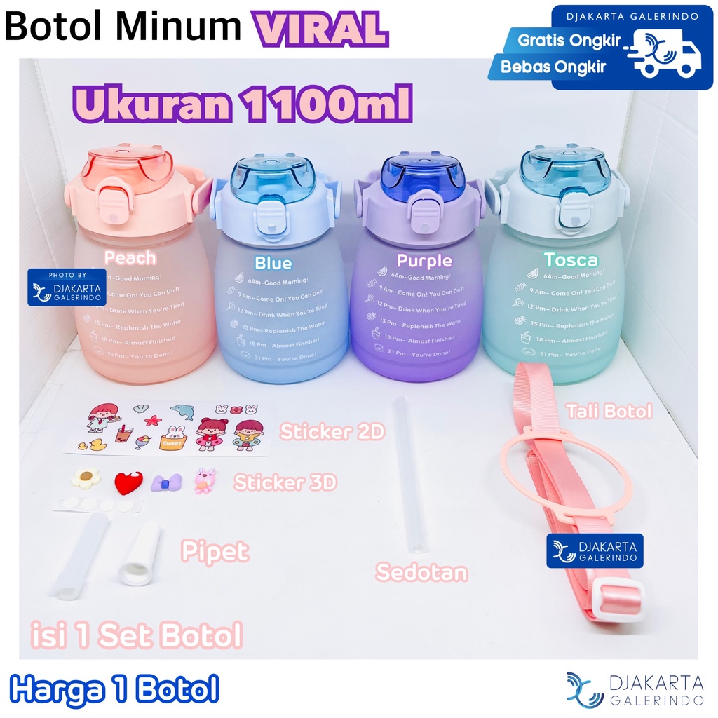 Botol Minum Viral Motivasi Gemoy 1100ml 1.1 Liter