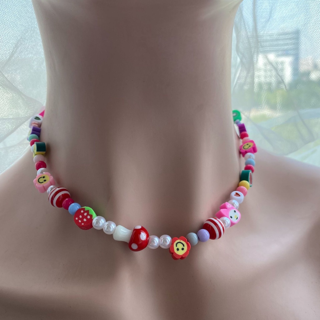 Kalung Manikmanik Tembikar Lembut Warna Warni Liontin Jamurtai Chi Smiley Untuk Wanita