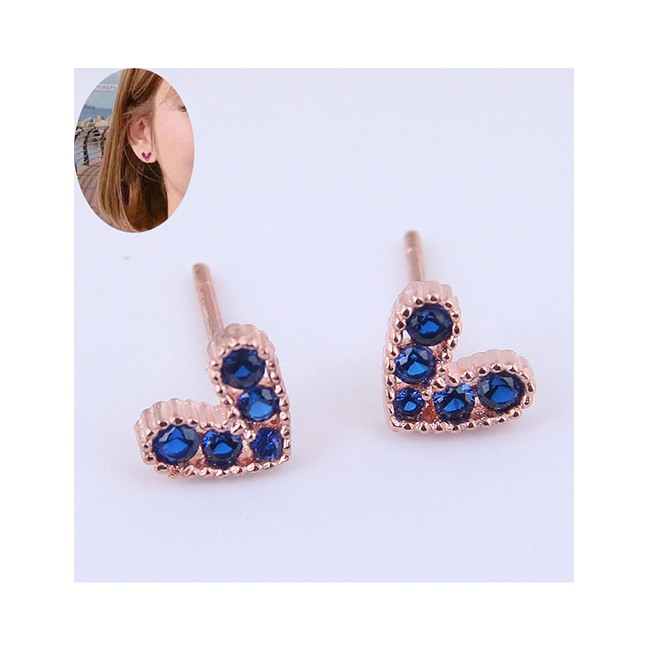 LRC Anting Tusuk Fashion Silver Copper Micro Inlaid Zircon Sparkling Heart Earrings A59023