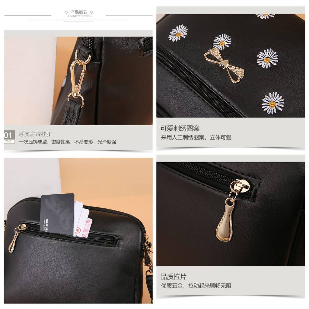 TAS SELEMPANG WANITA KULIT YAKIMA TA262B5 BORDIR BUNGA HITAM MURAH KECIL SLING BAG KOREA ABG IMPORT