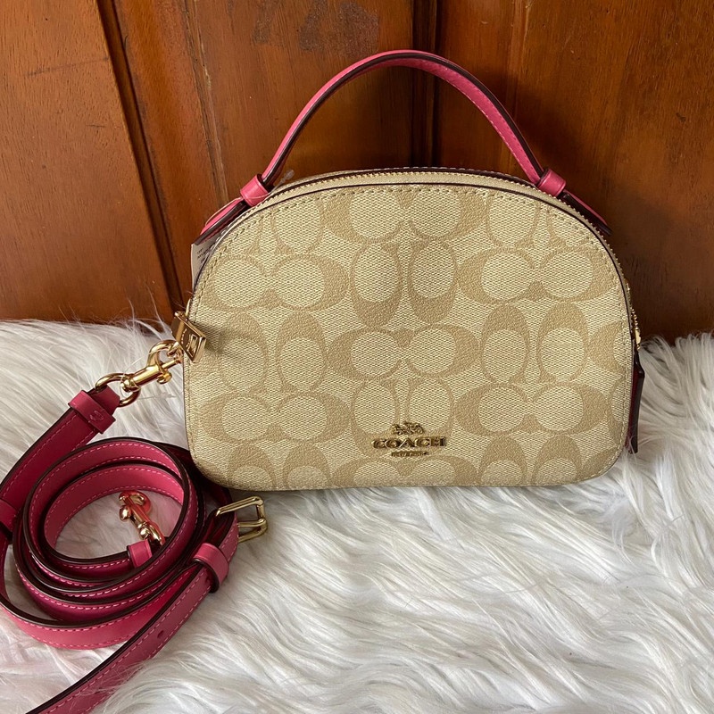 tas coach serena satchel light khaki confetti pink 1591