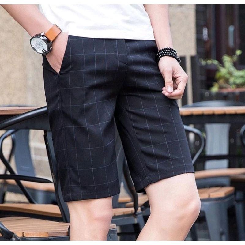 chino Tartan Bugatti, celana pendek chino kotak, Tartan kotak pria