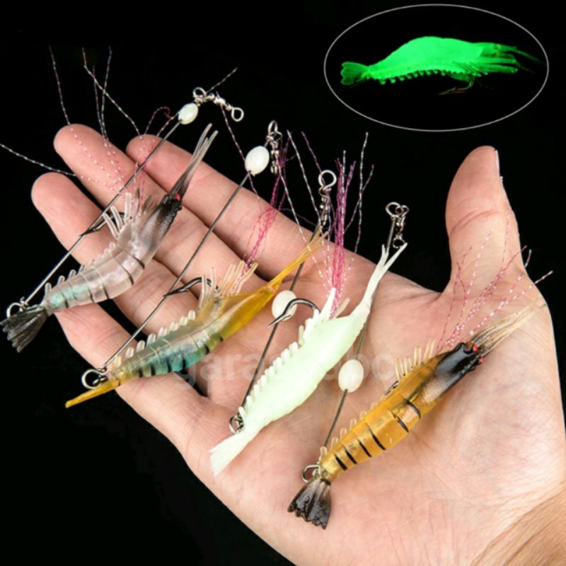 Soft Bait Lure Udang Menyala Swivel Phosphor 8.5cm/6gram Minnow Fishing Sinking Umpan Pancing Casting Ikan Tenggelam UL Ultra Light Jigging Jig Relix Nusantara Mino Palsu Kail Artifisial Artificial Tiruan Kakap GT Baronang Tuna Bandeng Barakuda Kakap Kue