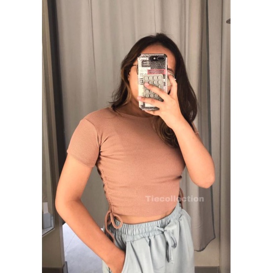 Crop Top Serut Lengan Pendek Premium / atasan crop top sweater crop top serut