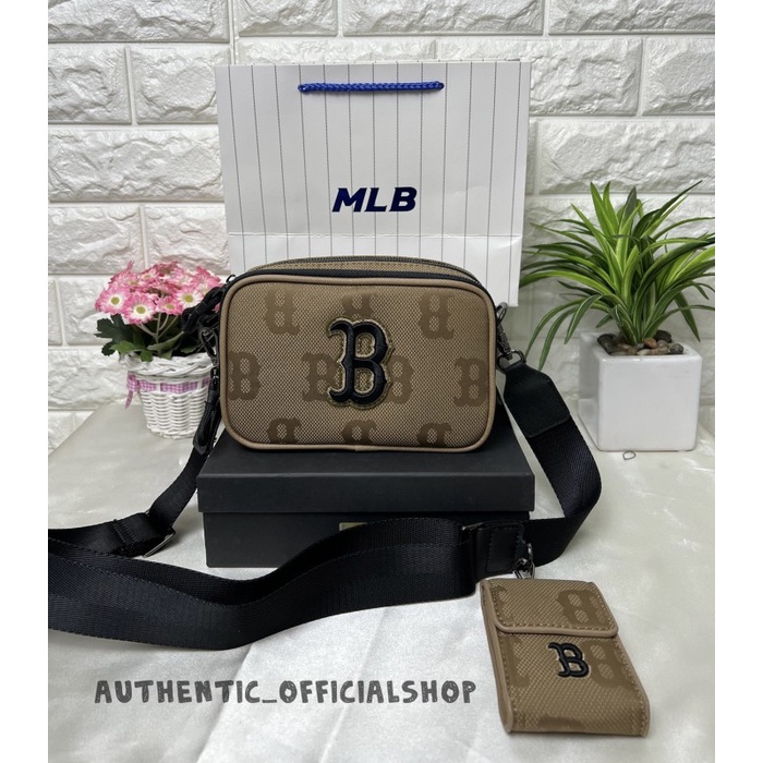 Tas MLB Korea Monogram Brown Nylon Jacquard Mini Crossbag